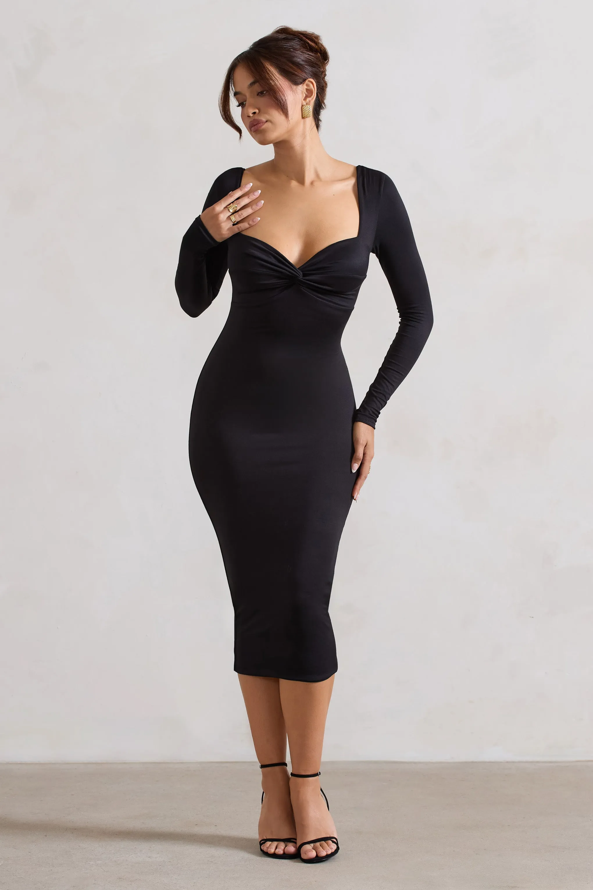 Sammy | Black Bodycon Sweetheart Midi Dress sold by Club L London product image thumbnail 5