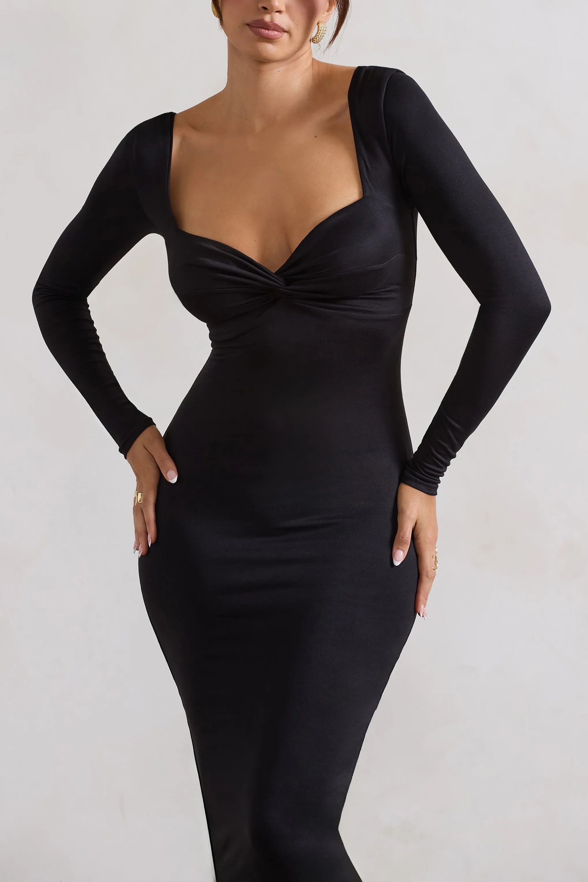 Sammy | Black Bodycon Sweetheart Midi Dress sold by Club L London product image thumbnail 3