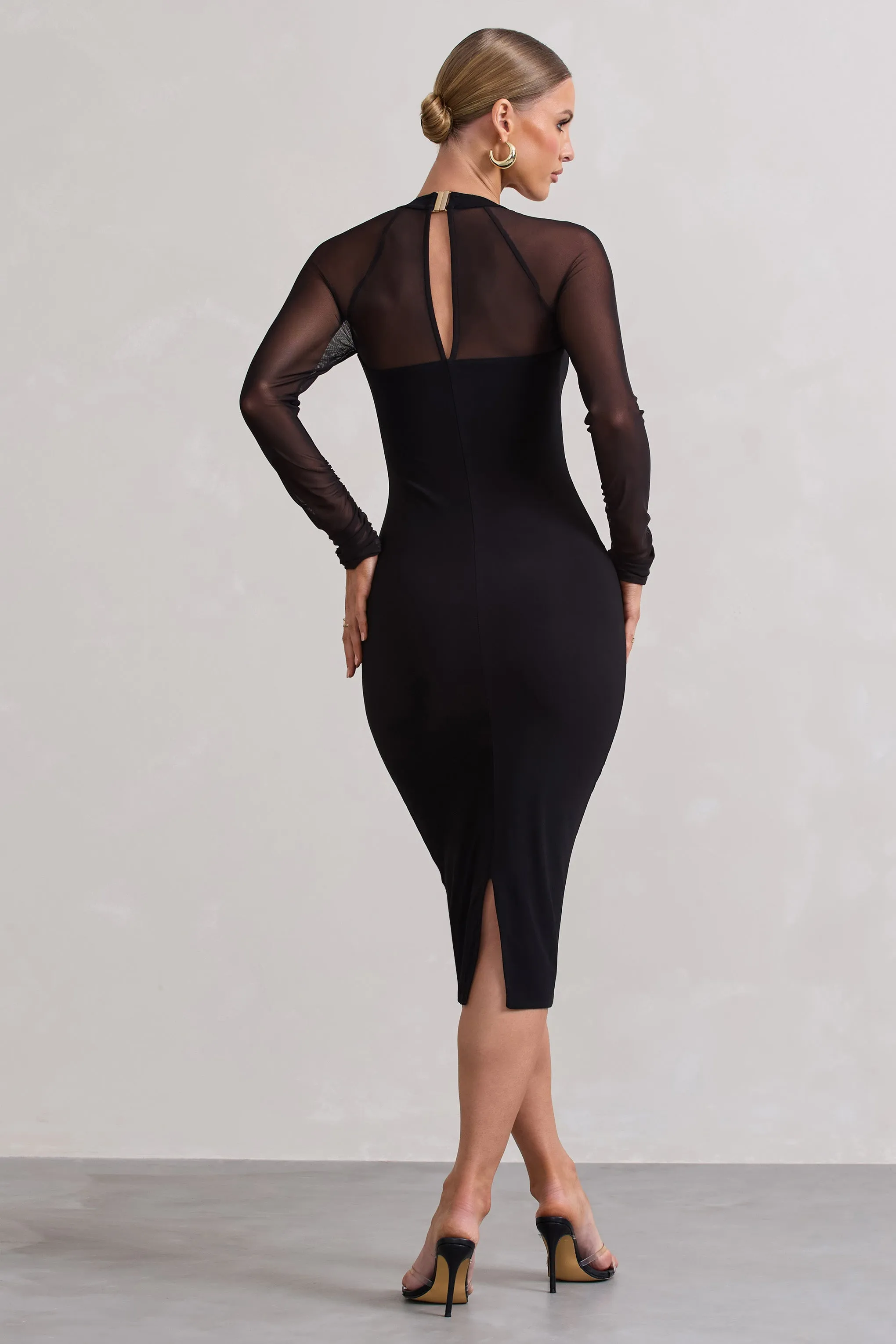 Off Track | Black Bodycon Midi Dress With Sheer Sleeves sold by Club L London product image thumbnail 2