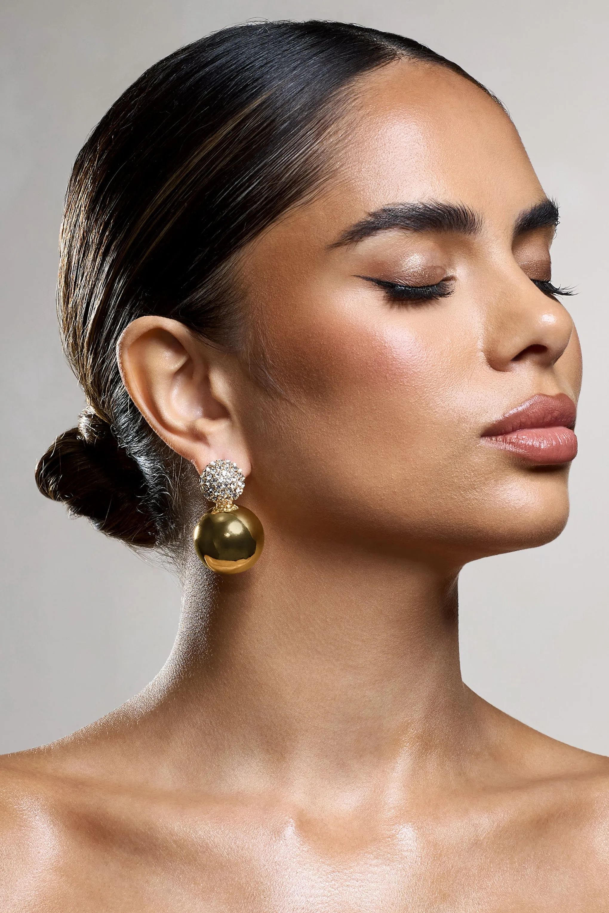 Marlena | Gold Diamante Sphere Drop Earrings sold by Club L London product image thumbnail 4