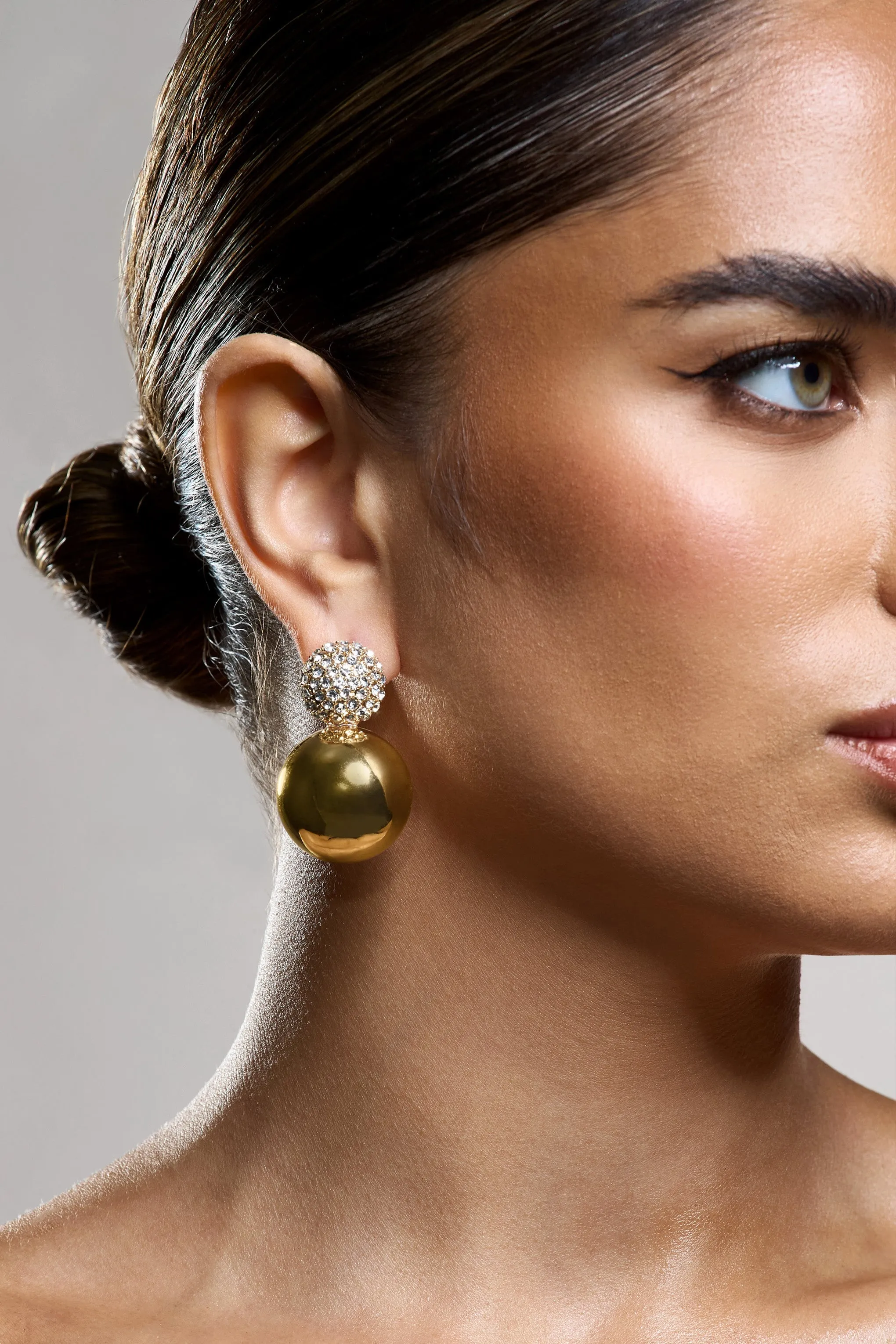 Marlena | Gold Diamante Sphere Drop Earrings sold by Club L London product image thumbnail 5