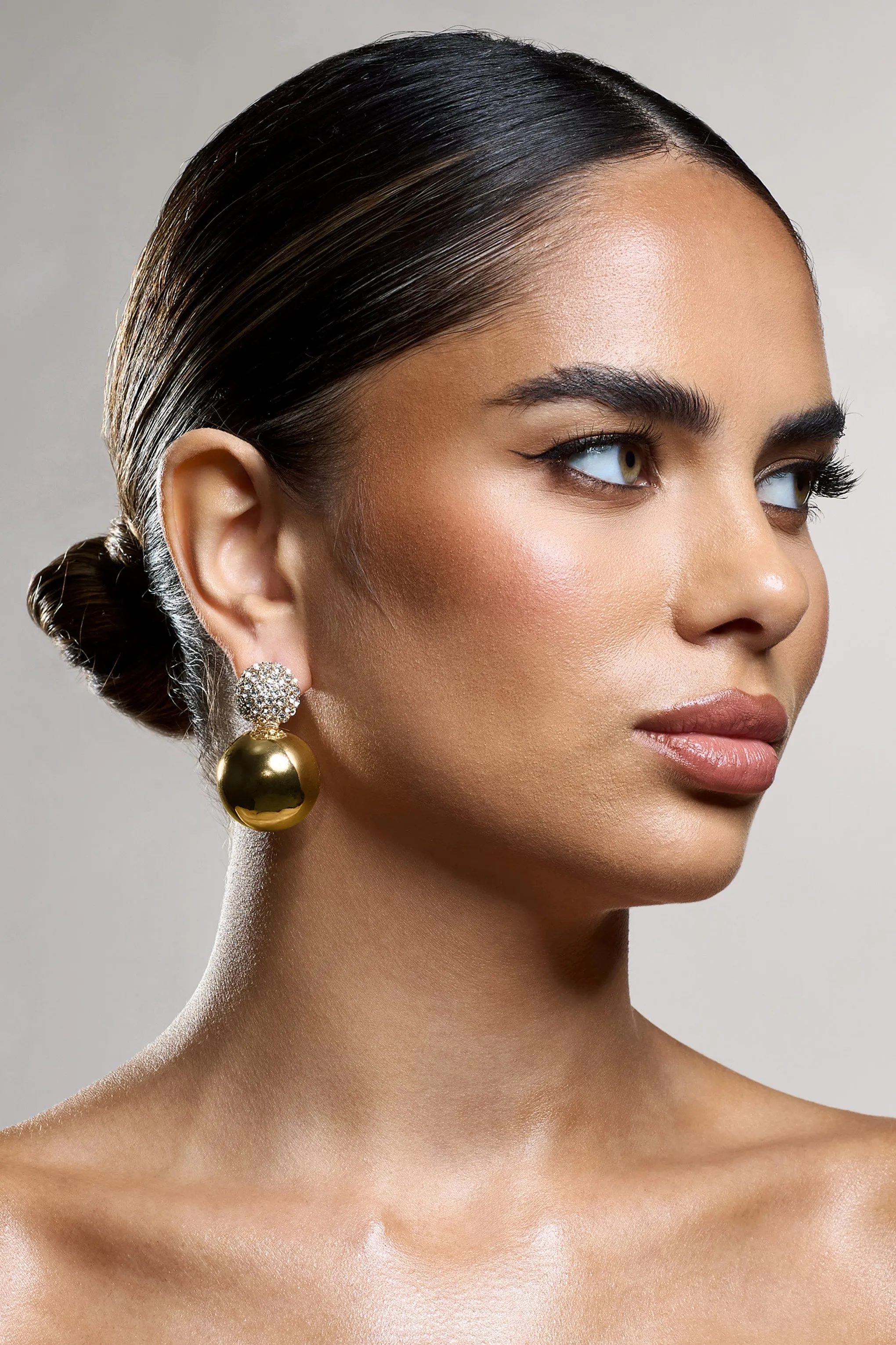 Marlena | Gold Diamante Sphere Drop Earrings sold by Club L London product image thumbnail 2