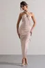 Jaiya | Champagne Ruched Halter-Neck Asymmetric Maxi Dress sold by Club L London