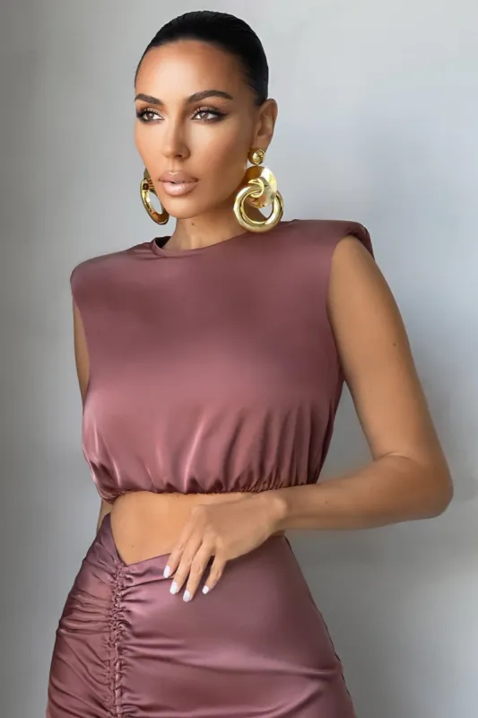 Spotlight | Deep Rose Satin Structured Sleeveless Crop Top sold by Club L London