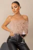 Dream Daze | Dusty Pink Feather Bandeau Crop Top sold by Club L London
