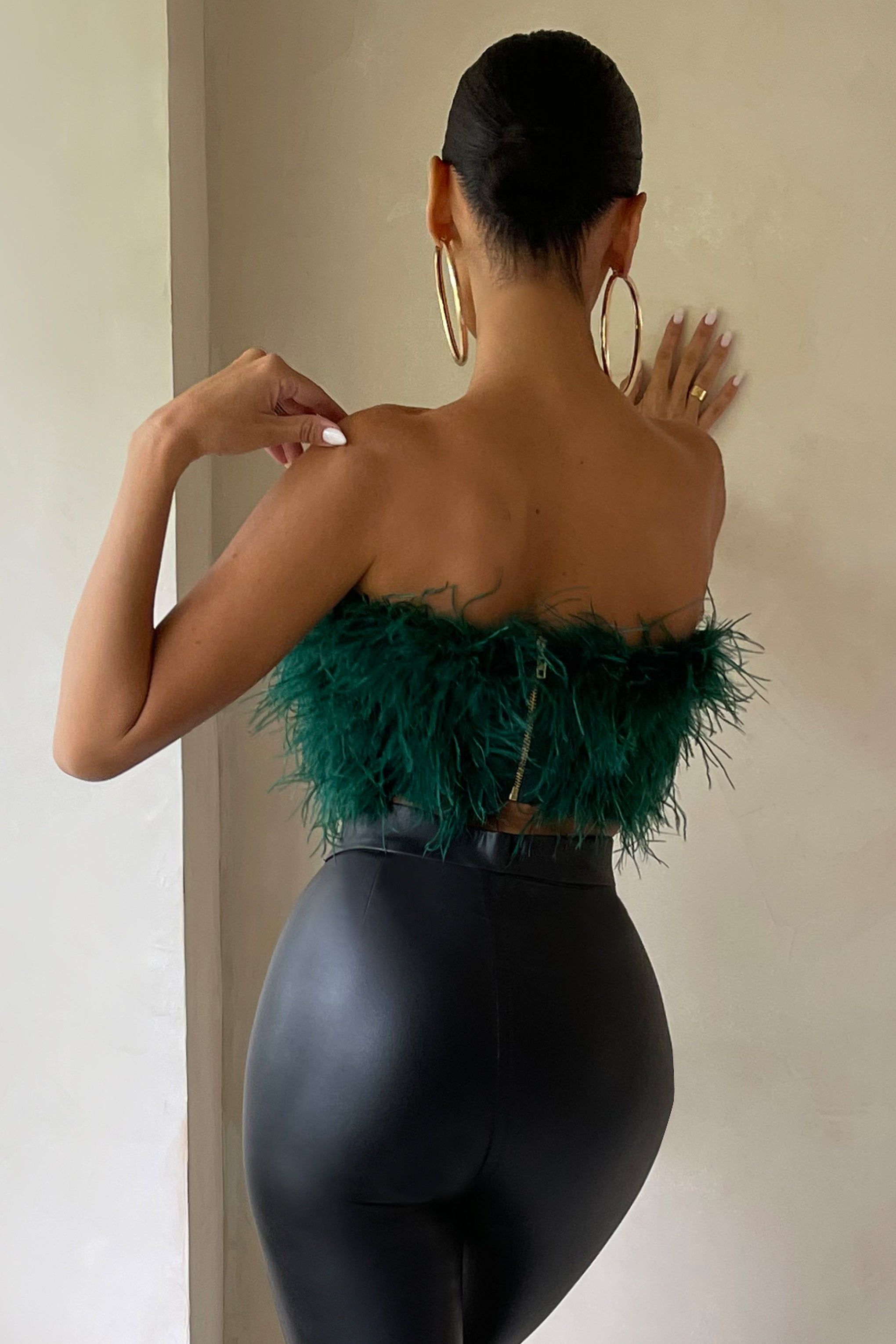 Dream Daze | Green Feather Bandeau Crop Top sold by Club L London product image thumbnail 2