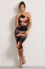 Late Night | Orange Smoke Print Asymmetric One Shoulder Ruched Midi Dress sold by Club L London