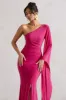 Giada | Dark Pink Ruched One Shoulder Cape Sleeve Maxi Dress sold by Club L London