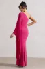 Giada | Dark Pink Ruched One Shoulder Cape Sleeve Maxi Dress sold by Club L London