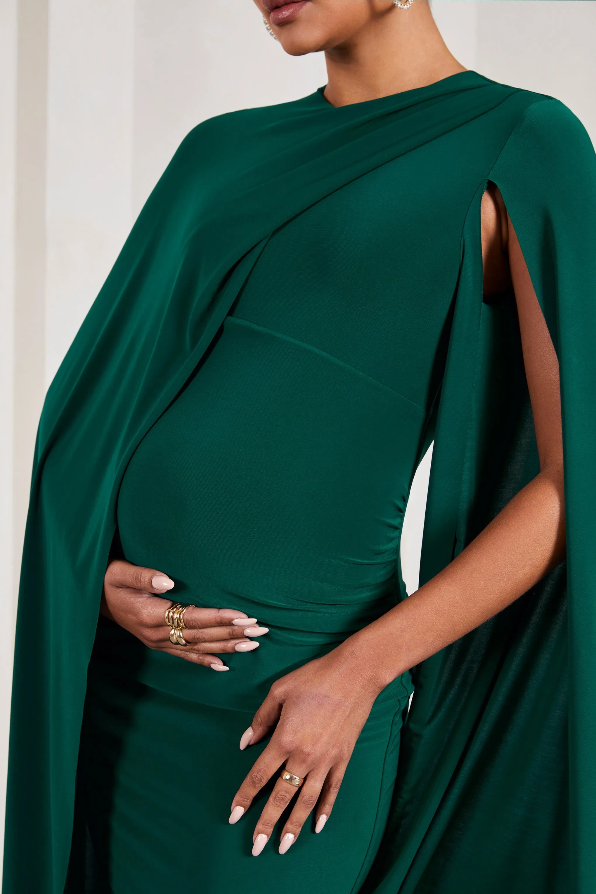 Cloud Nine | Bottle Green Maternity Midi Dress With Cape Sleeves sold by Club L London product image thumbnail 4