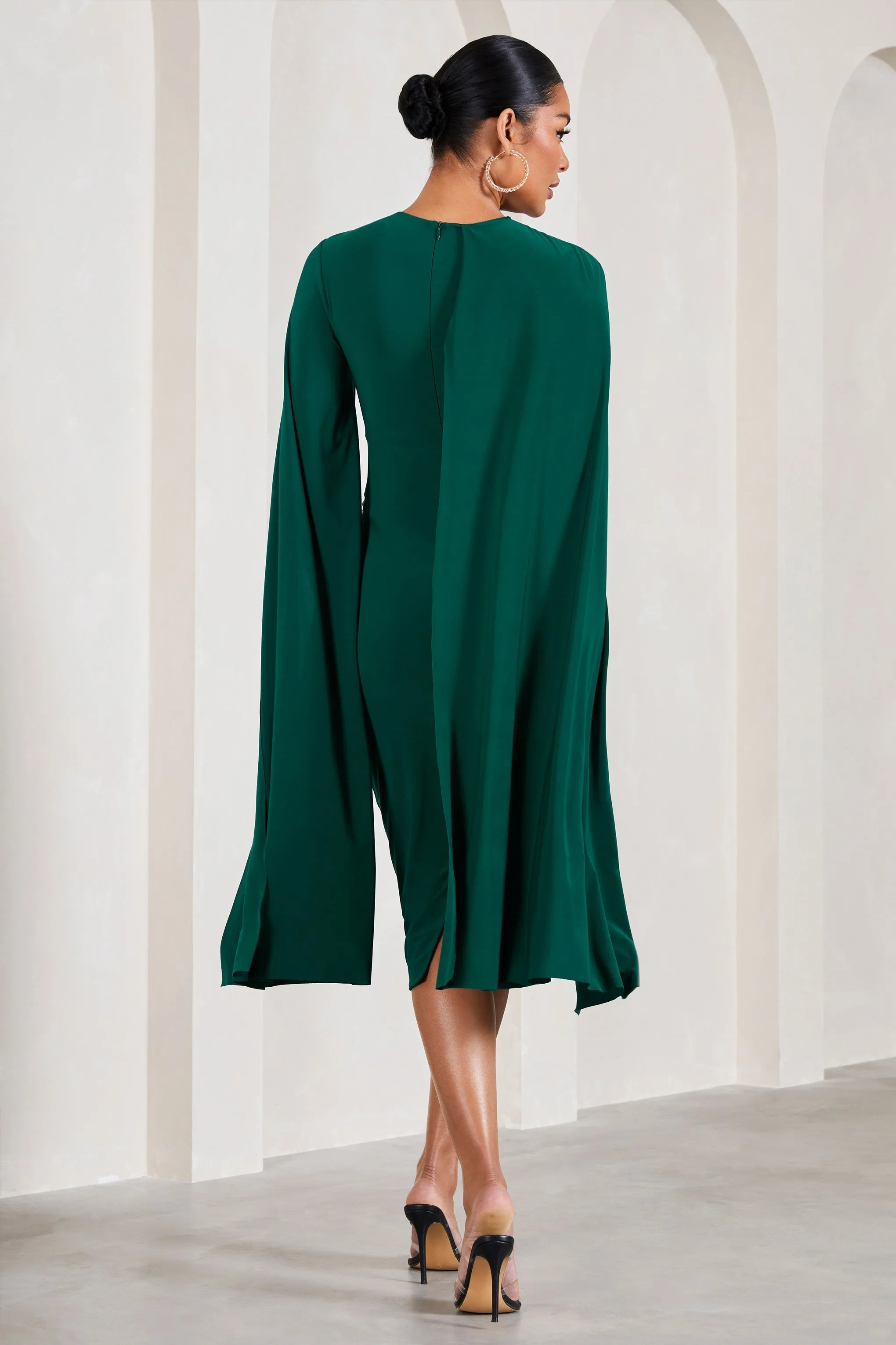 Cloud Nine | Bottle Green Maternity Midi Dress With Cape Sleeves sold by Club L London product image thumbnail 2