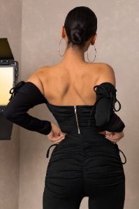 On Top | Black Ruched Bardot Crop Top sold by Club L London