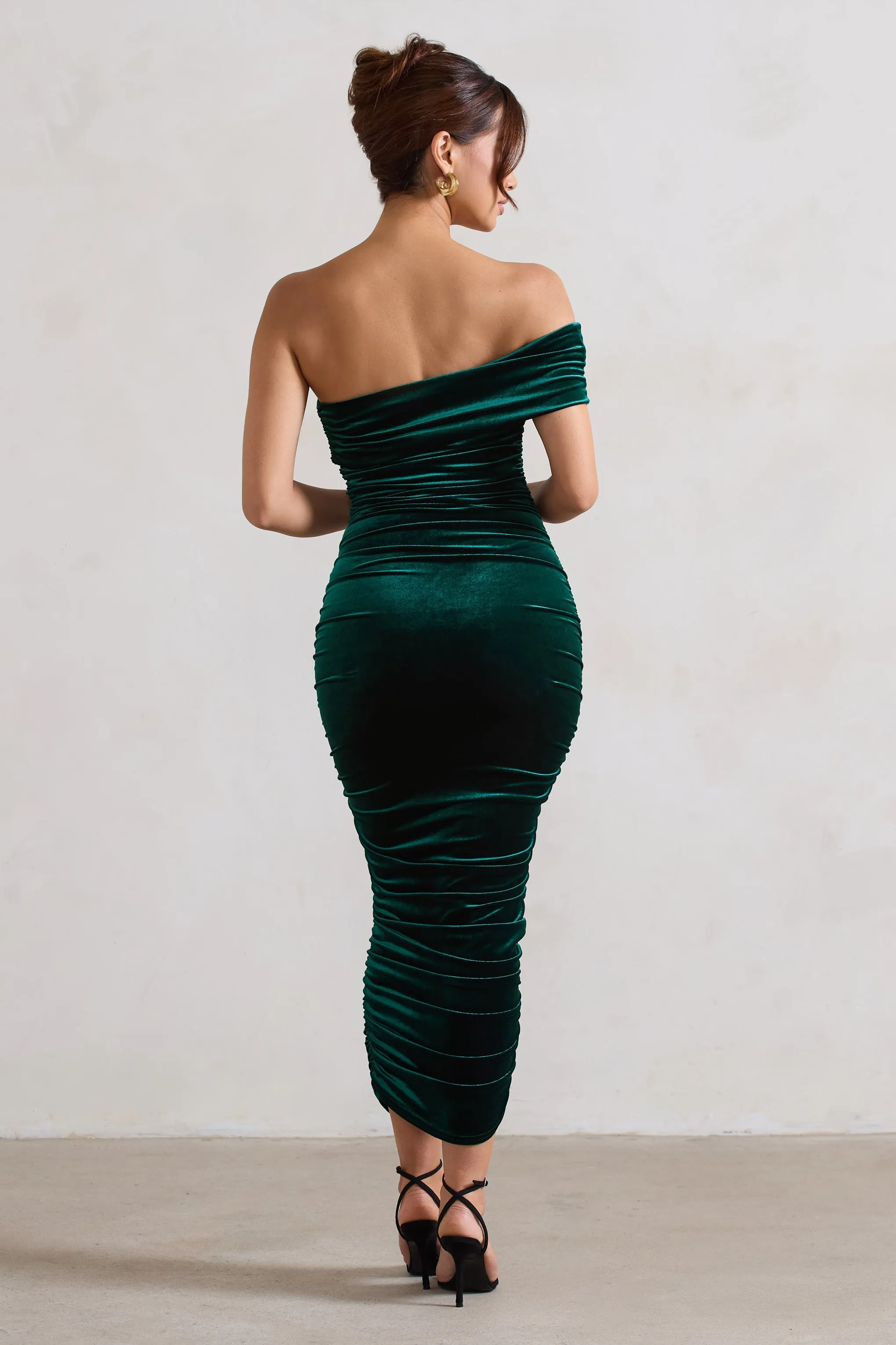 Remember Me | Bottle Green Velvet One Shoulder Midi Dress sold by Club L London product image thumbnail 2