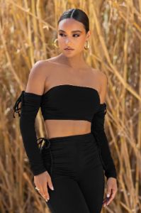On Top | Black Ruched Bardot Crop Top sold by Club L London