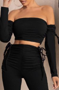 On Top | Black Ruched Bardot Crop Top sold by Club L London
