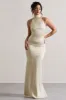 Adoria | Champagne Satin High-Neck Maxi Dress sold by Club L London