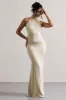 Adoria | Champagne Satin High-Neck Maxi Dress sold by Club L London