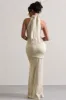Adoria | Champagne Satin High-Neck Maxi Dress sold by Club L London