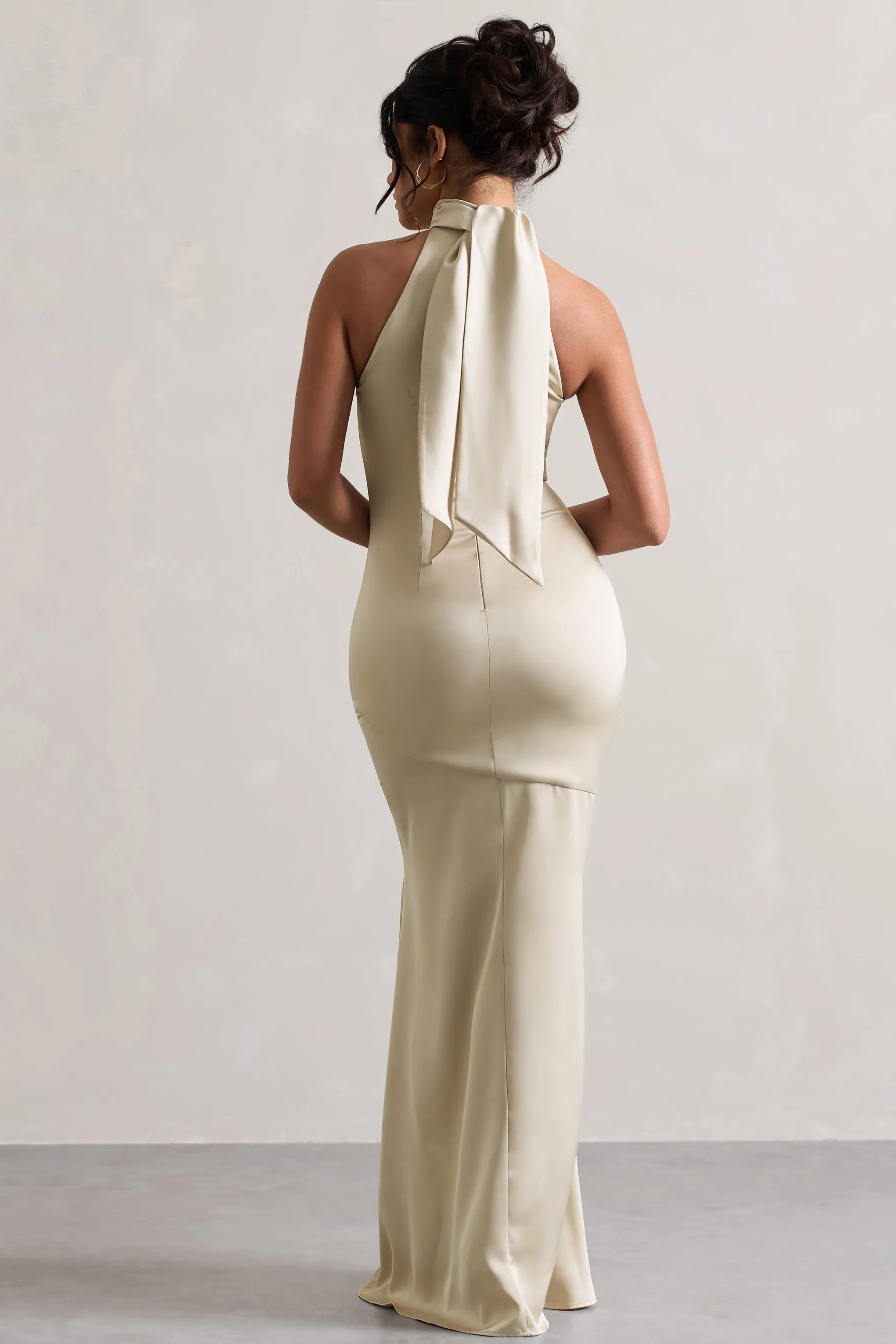 Adoria | Champagne Satin High-Neck Maxi Dress sold by Club L London product image thumbnail 2