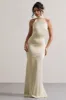 Adoria | Champagne Satin High-Neck Maxi Dress sold by Club L London