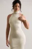 Adoria | Champagne Satin High-Neck Maxi Dress sold by Club L London