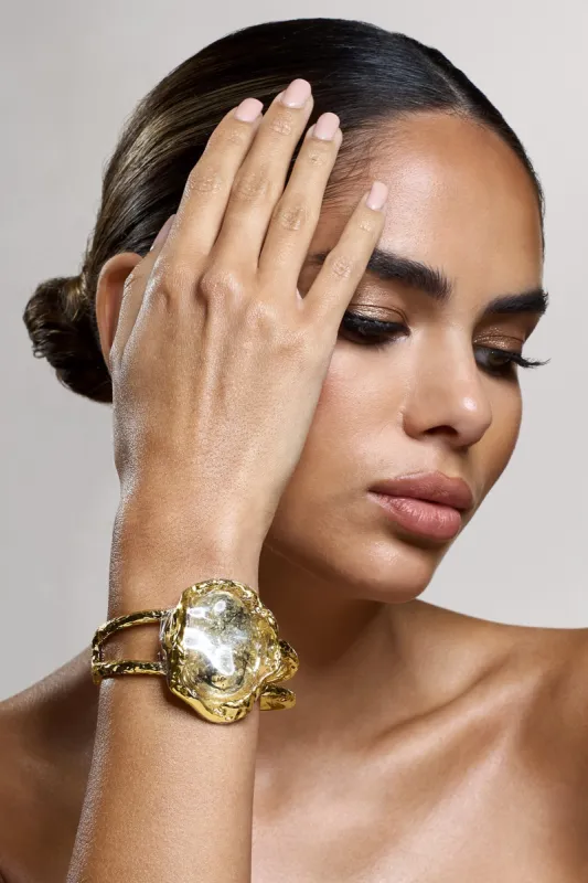 Zyon | Gold Textured Chunky Pendant Bangle sold by Club L London