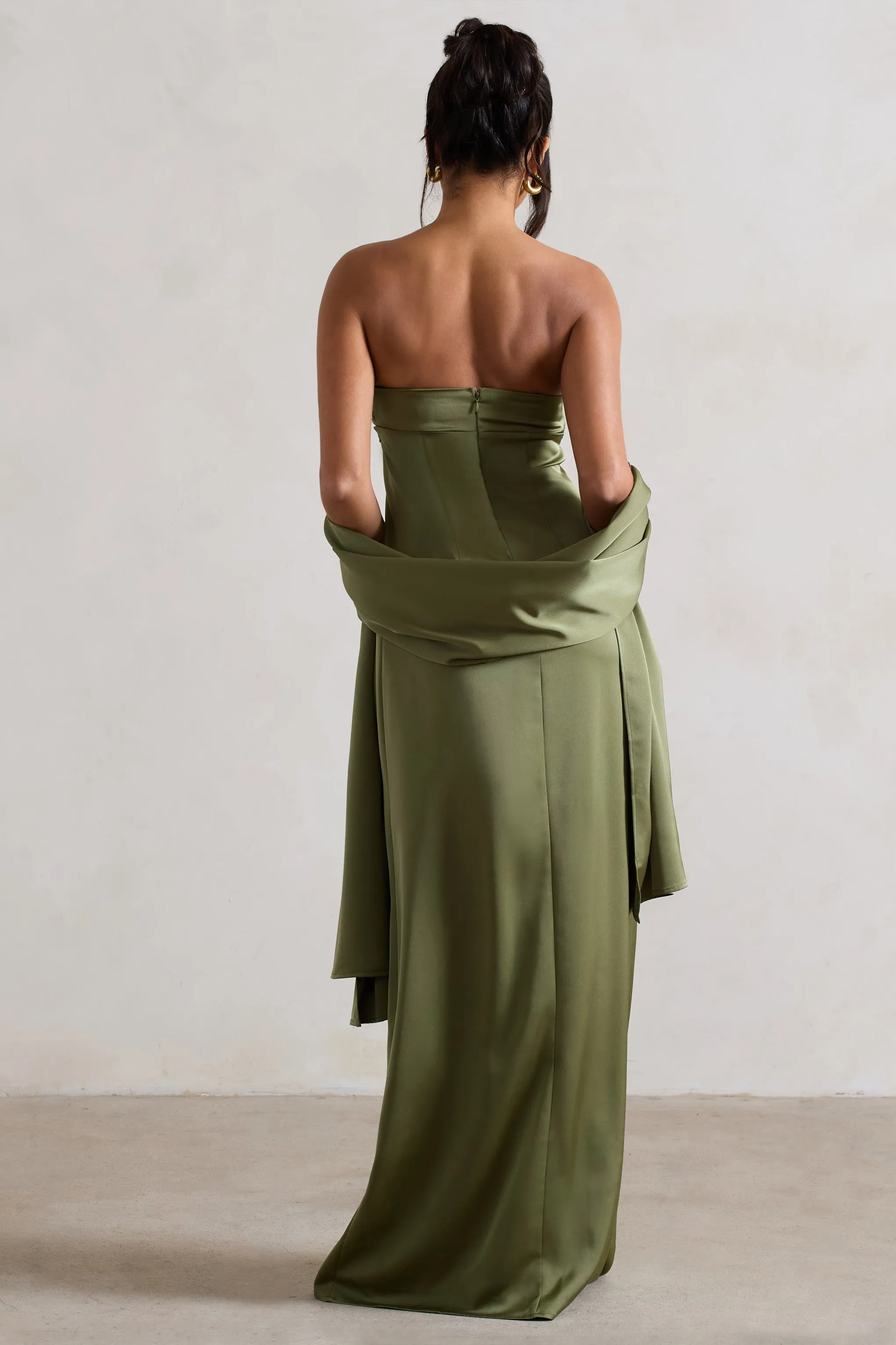Lush | Olive Green Satin Shawl sold by Club L London product image thumbnail 2