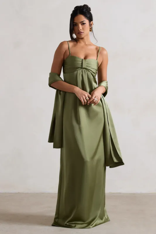 Lush | Olive Green Satin Shawl sold by Club L London