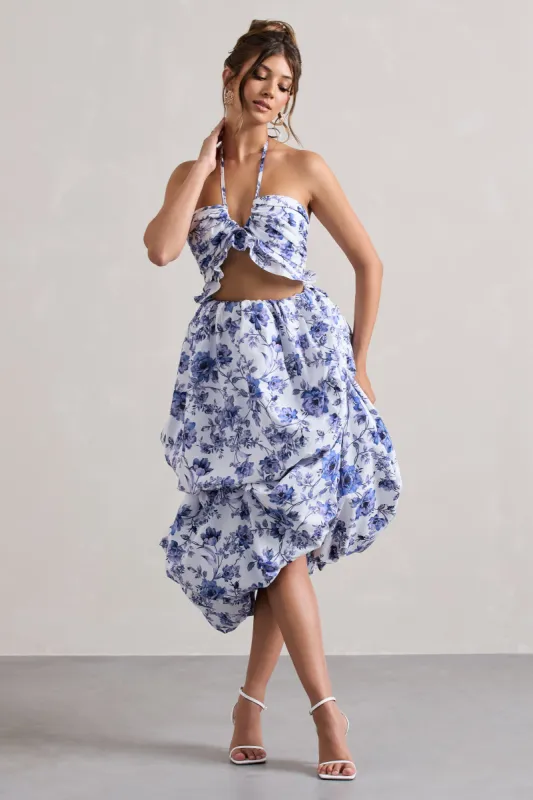Make Waves | Floral Print Volume High-Low Midi Skirt sold by Club L London