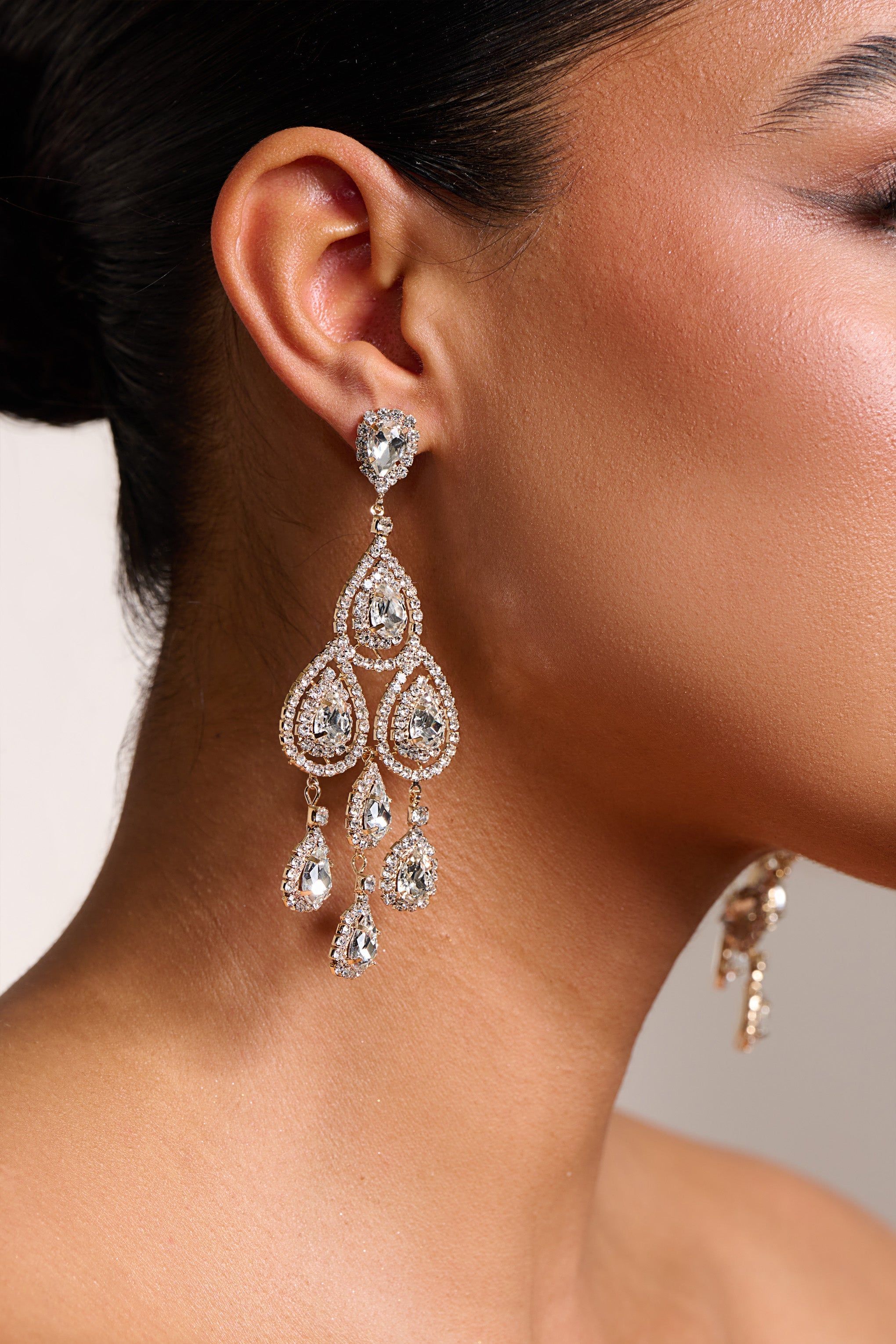 Trixie | Gold Crystal Candelier Earrings sold by Club L London product image thumbnail 2