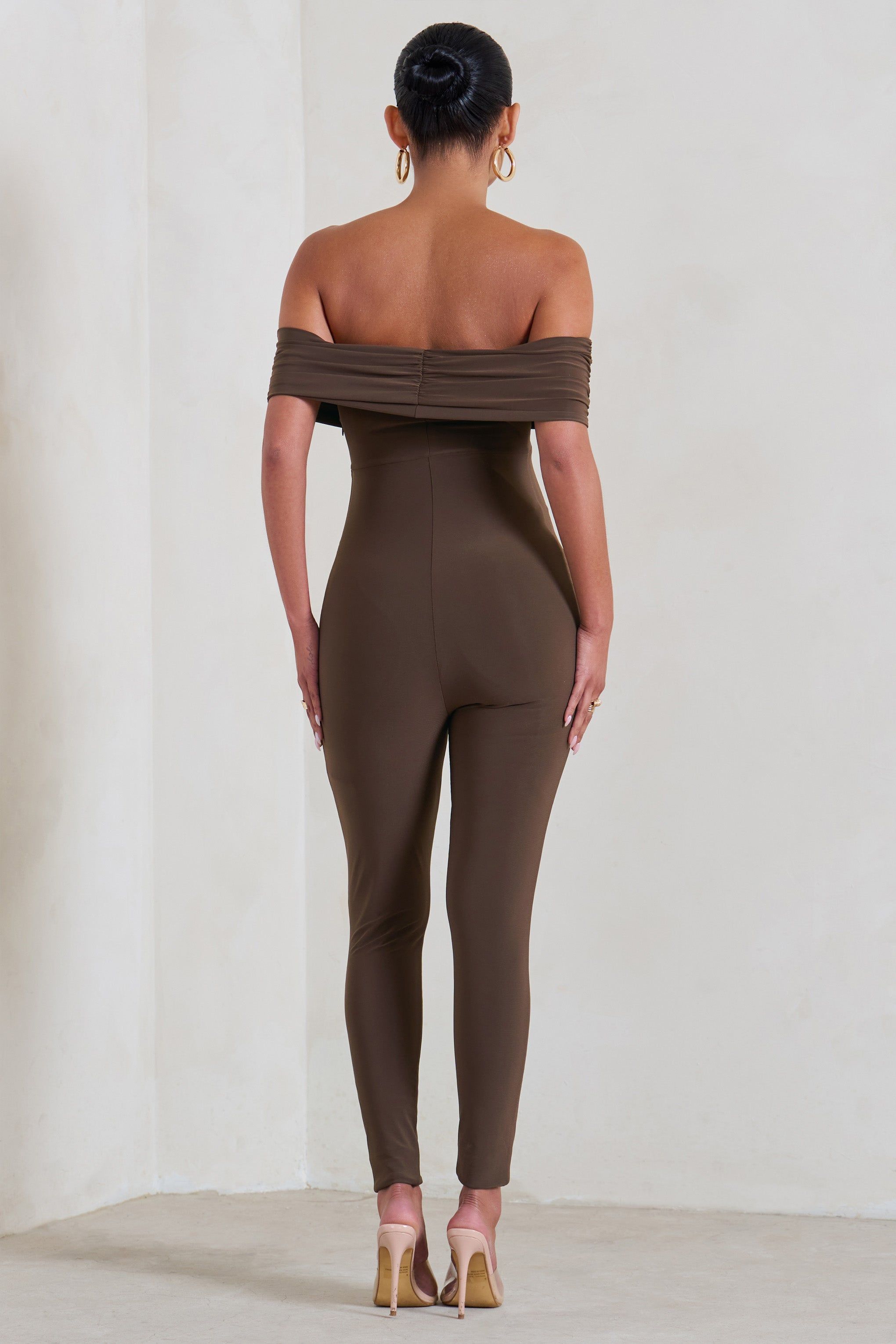 Carefully Crafted | Chocolate Maternity Bardot Fitted Jumpsuit sold by Club L London product image thumbnail 2