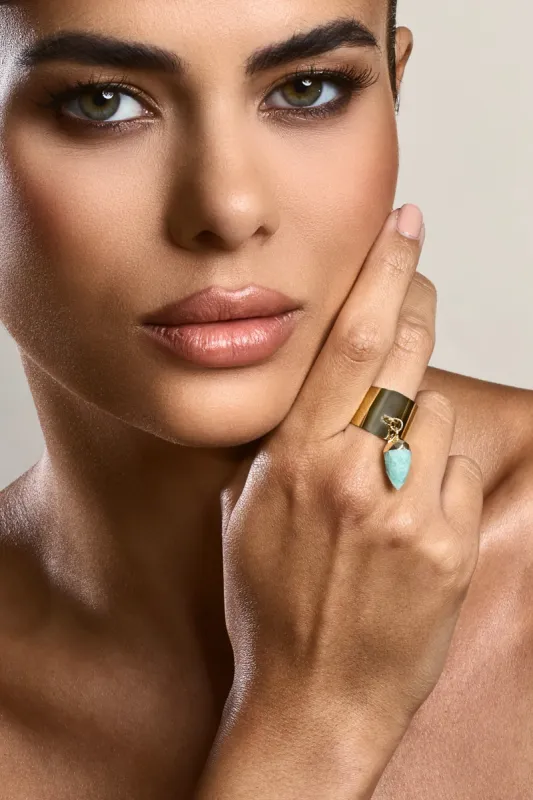 Daya | Gold Adjustable Ring With Sage Crystal sold by Club L London