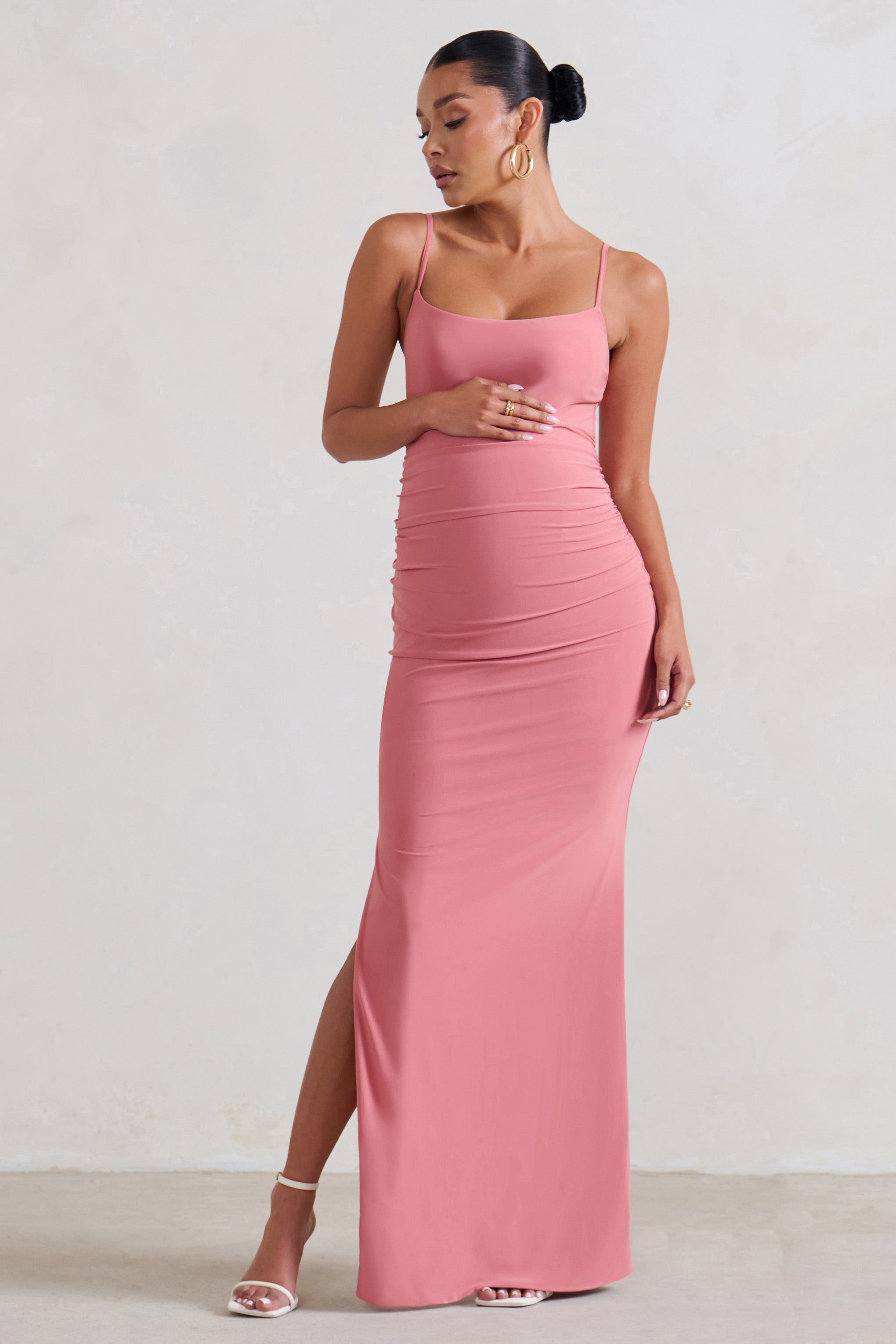 Aurelia | Pink Maternity Cami Maxi Dress With Split sold by Club L London product image thumbnail 4