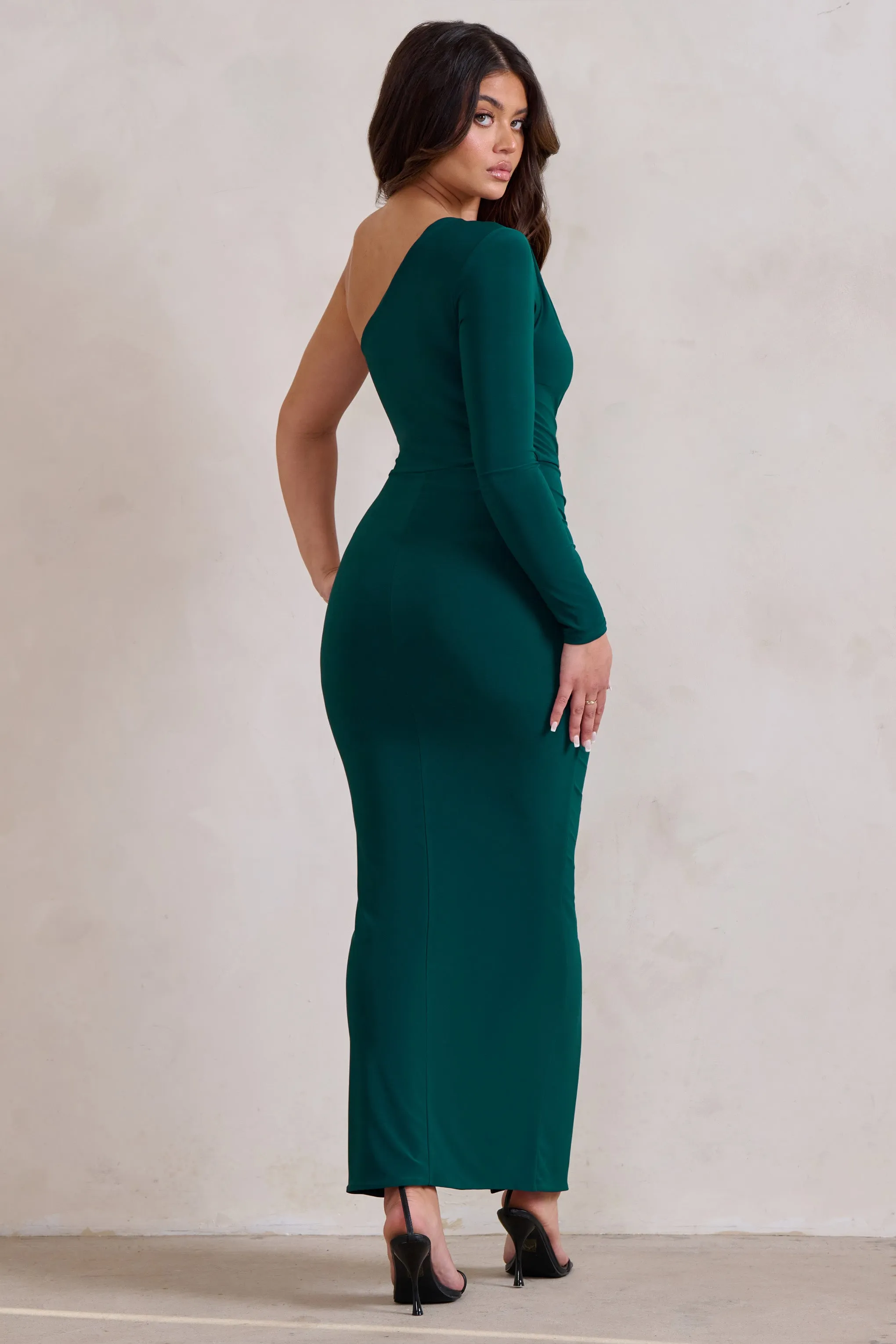 Mystical | Bottle Green One Shoulder Maxi Dress With Side Split sold by Club L London product image thumbnail 2