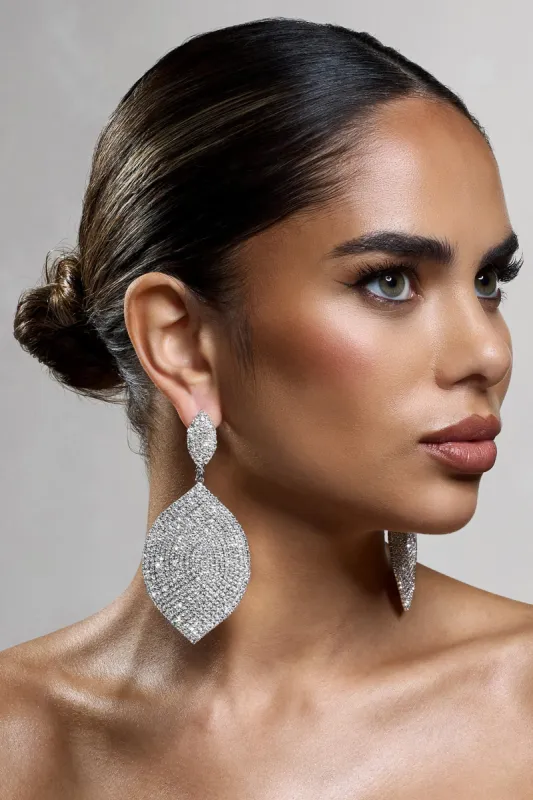 Ego | Silver Diamante Leaf Drop Earrings sold by Club L London