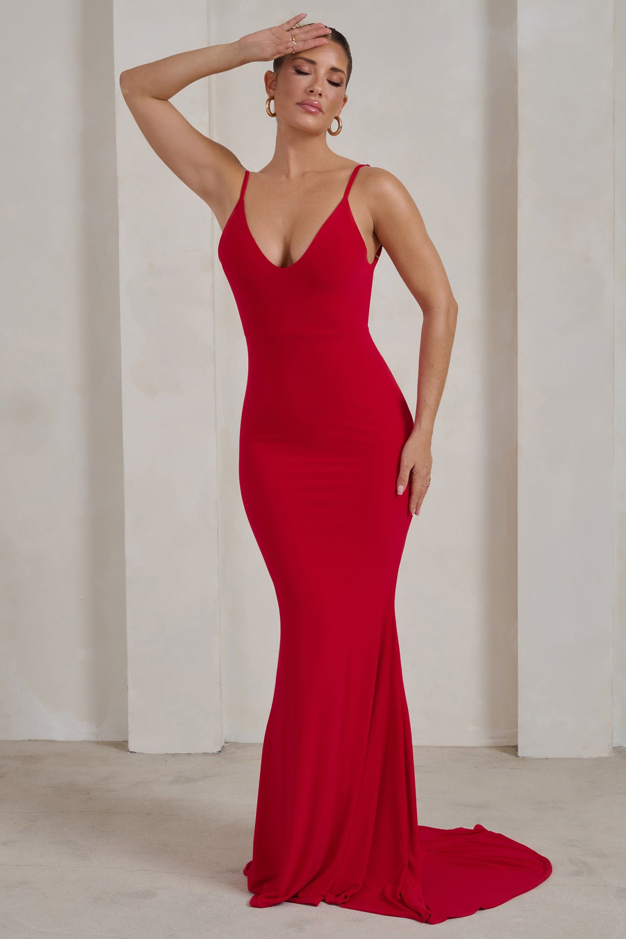 Endless Love | Red Backless Knot Detail Fishtail Maxi Dress sold by Club L London product image thumbnail 5
