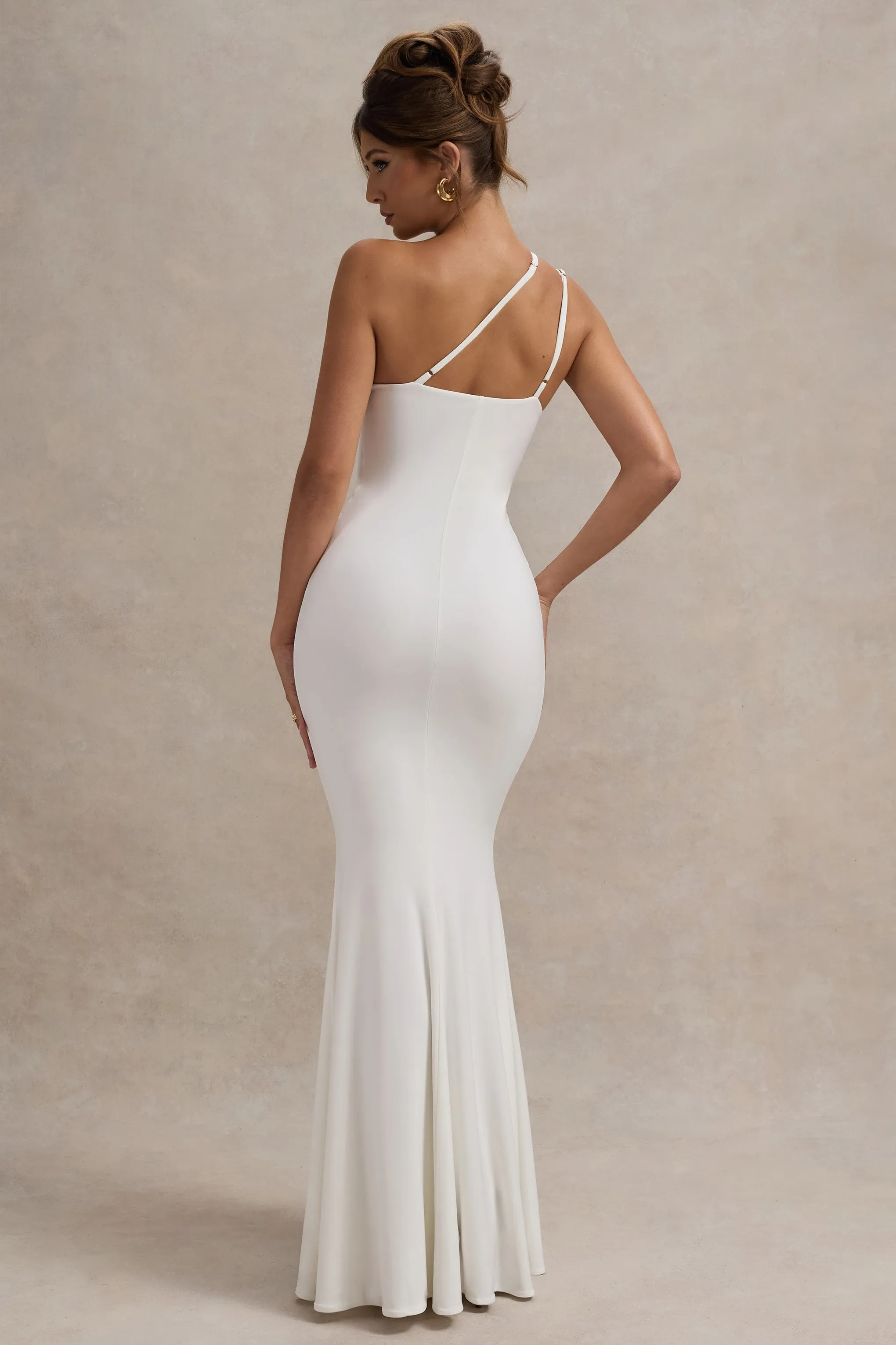 Neroli | White Strapless Asymmetric Twisted Maxi Dress sold by Club L London product image thumbnail 2