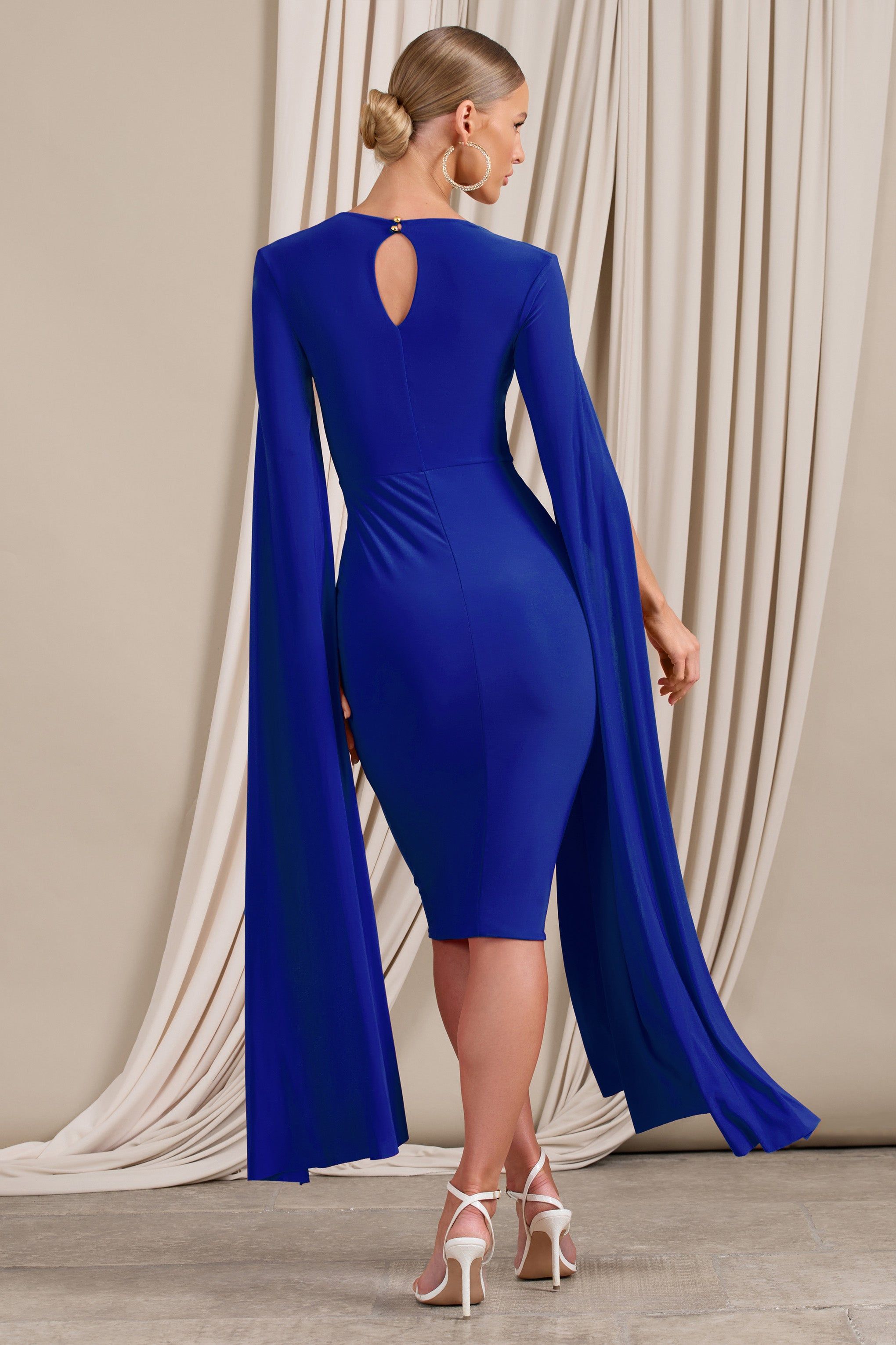 Flawless | Cobalt Blue Square Neck Midi Dress With Cape Sleeves sold by Club L London product image thumbnail 2