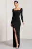 My Pleasure | Black Square Neck Ruched Maxi Dress sold by Club L London