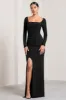 My Pleasure | Black Square Neck Ruched Maxi Dress sold by Club L London