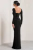 My Pleasure | Black Square Neck Ruched Maxi Dress sold by Club L London