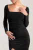 My Pleasure | Black Square Neck Ruched Maxi Dress sold by Club L London