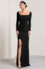 My Pleasure | Black Square Neck Ruched Maxi Dress sold by Club L London