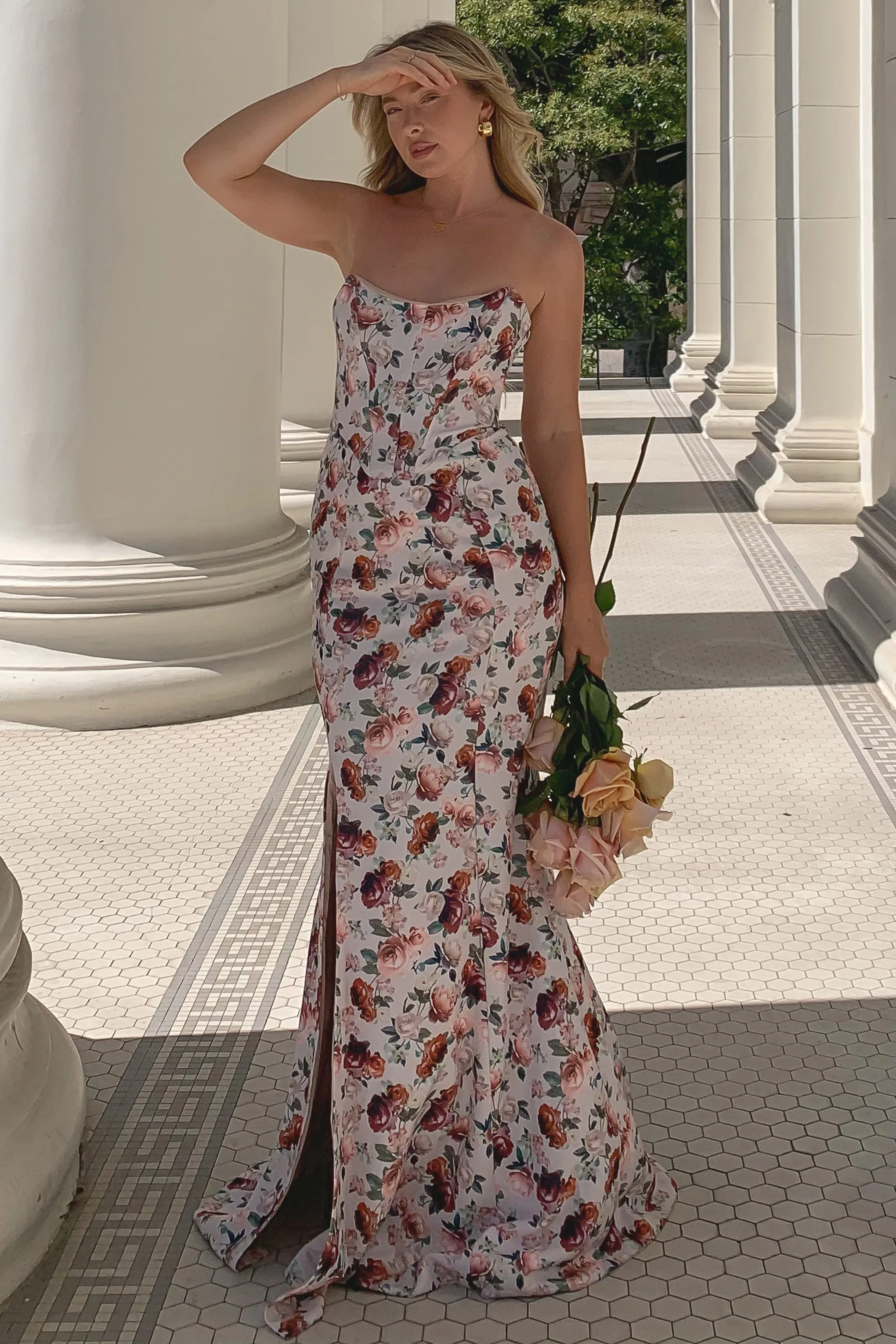 Blenheim | White Floral Corset Bodycon Maxi Dress sold by Club L London