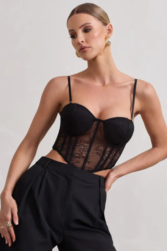 Imagination | Black Lace Structured Corset Top sold by Club L London