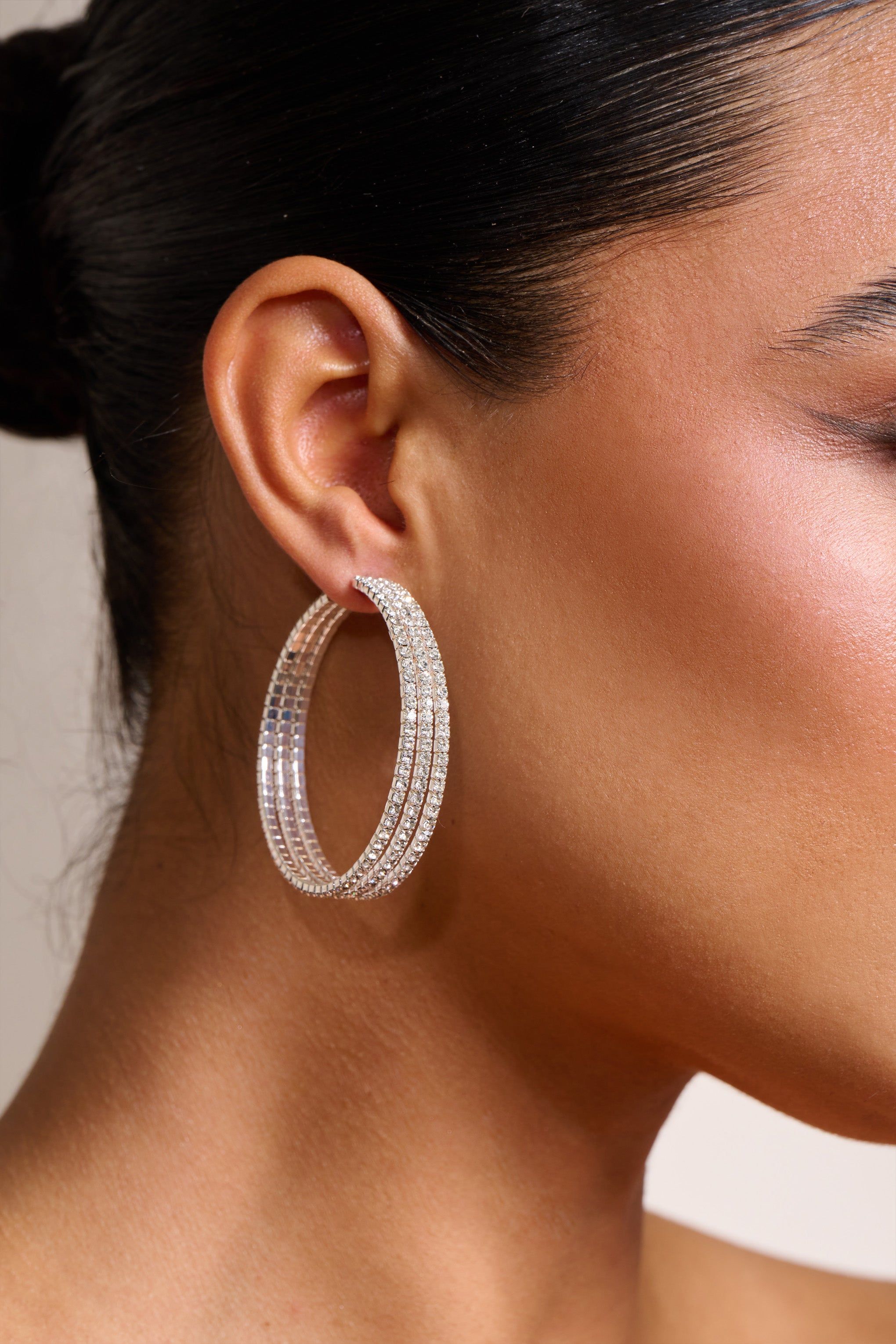 Emelia | Silver Layered Large Hoop Earrings sold by Club L London product image thumbnail 2