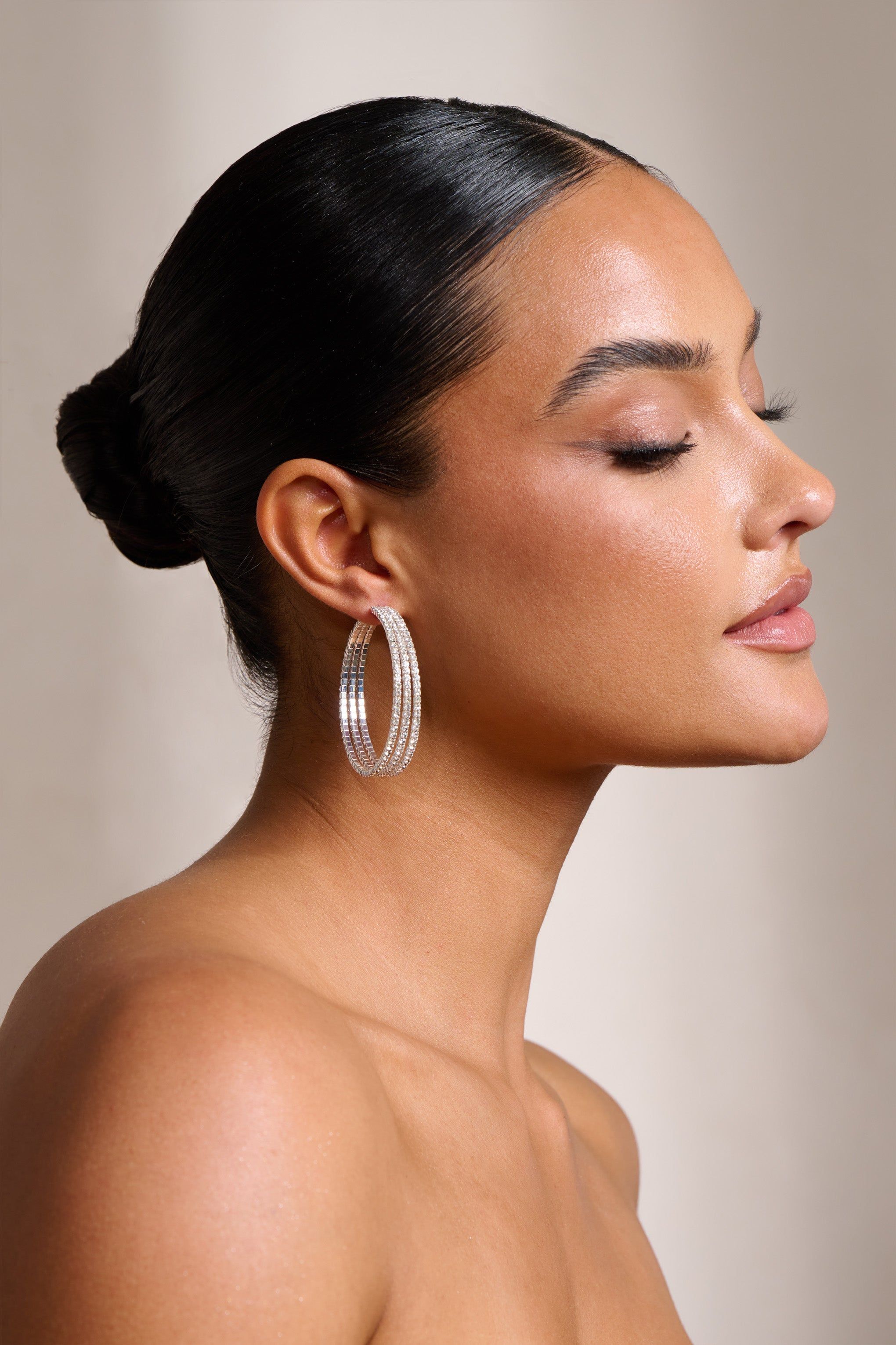 Emelia | Silver Layered Large Hoop Earrings sold by Club L London product image thumbnail 3