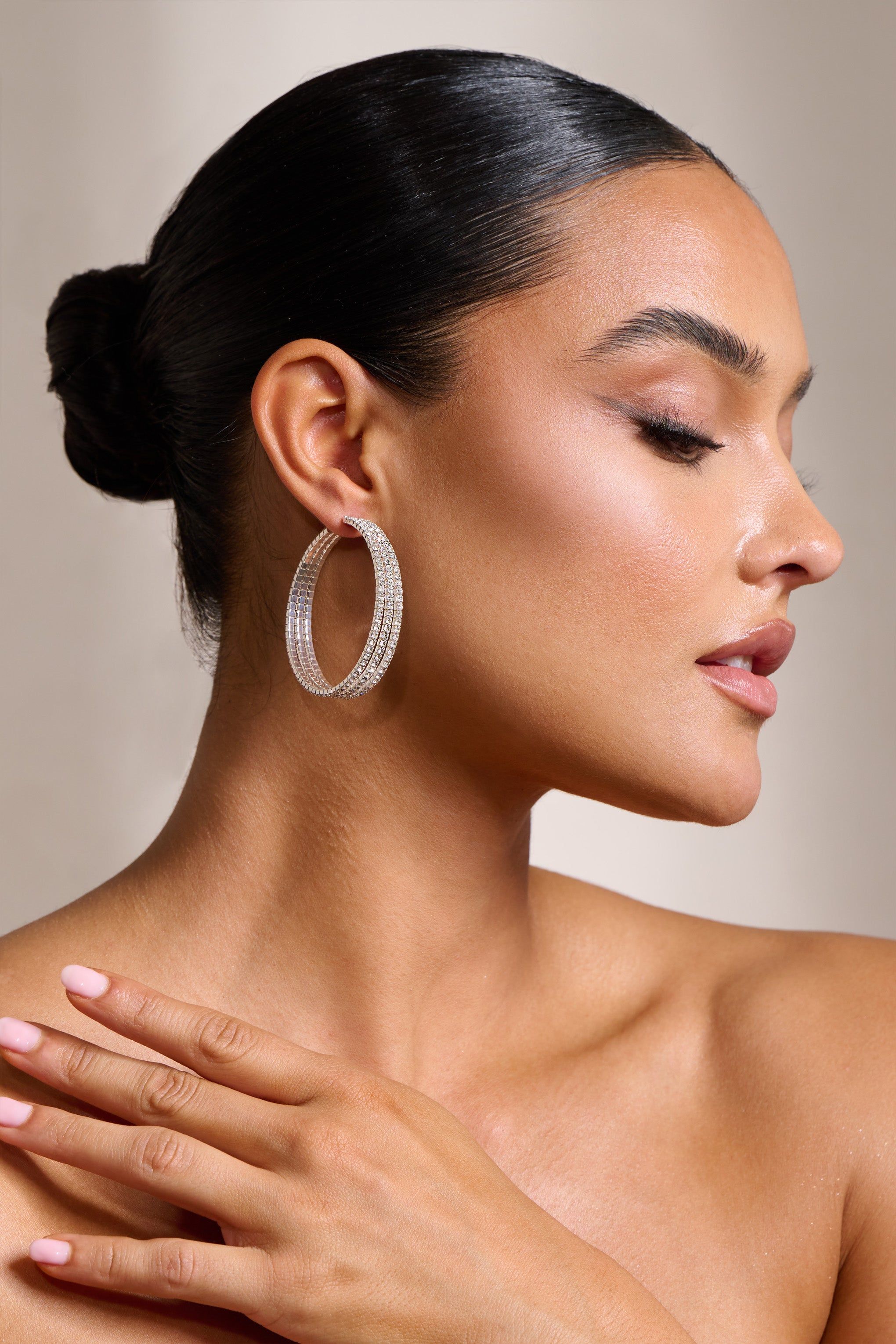Emelia | Silver Layered Large Hoop Earrings sold by Club L London