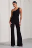 In The Dark | Black Sleeveless Asymmetric Flared-Leg Jumpsuit sold by Club L London