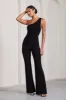 In The Dark | Black Sleeveless Asymmetric Flared-Leg Jumpsuit sold by Club L London